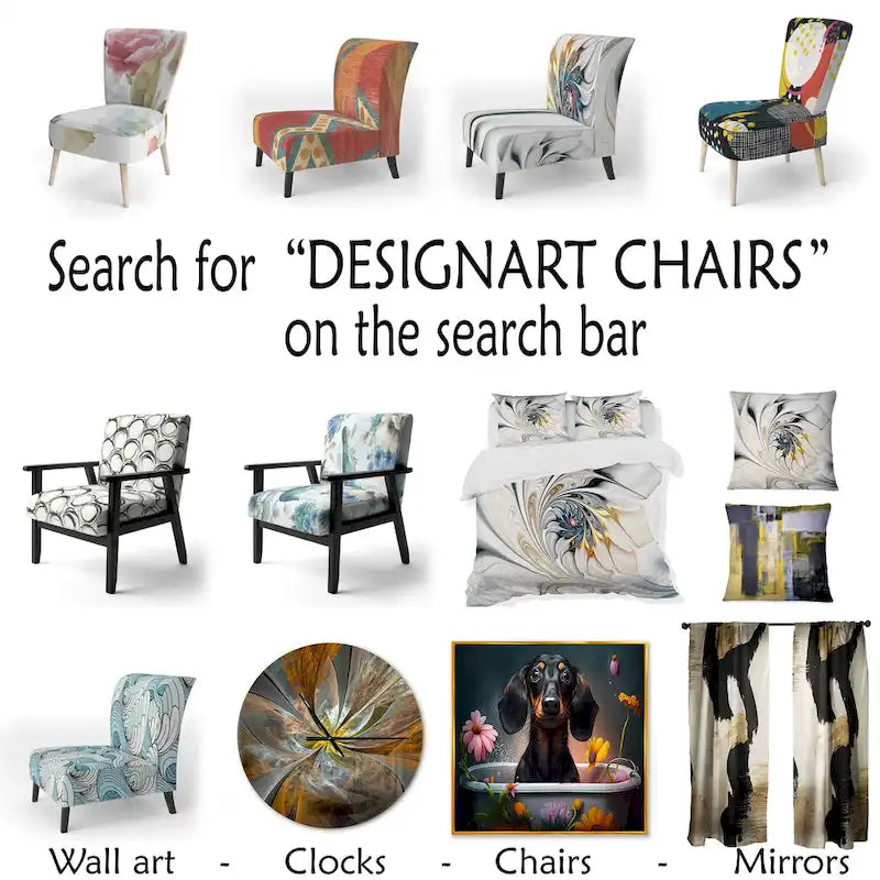 Blue and Yellow Upholstered Abstract Accent Chair and Modern Contemporary Arm Chair