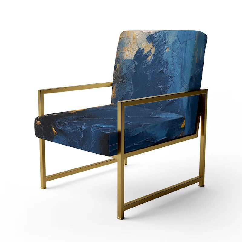 Blue and Yellow Upholstered Abstract Accent Chair and Modern Contemporary Arm Chair