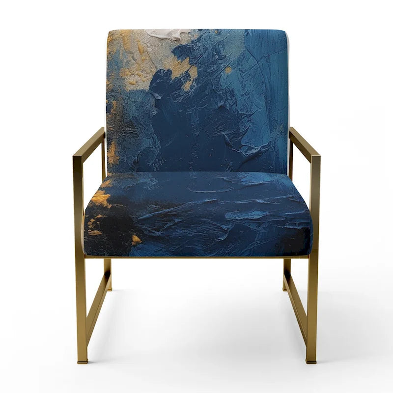 Blue and Yellow Upholstered Abstract Accent Chair and Modern Contemporary Arm Chair