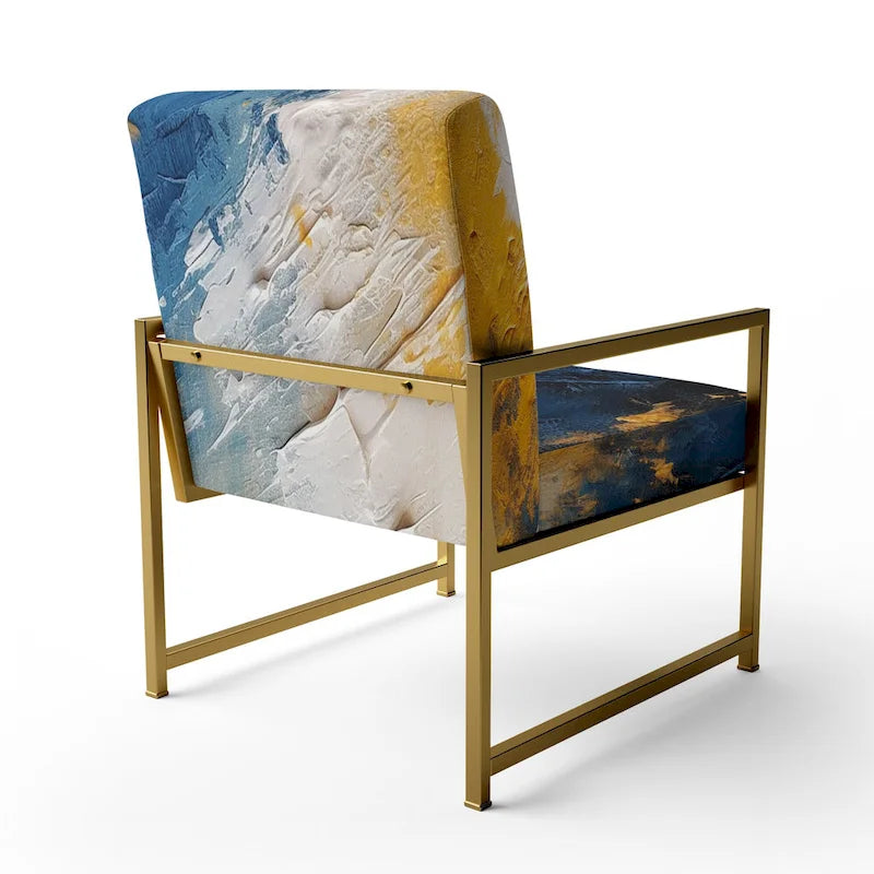 Blue and Yellow Upholstered Abstract Accent Chair and Modern Contemporary Arm Chair