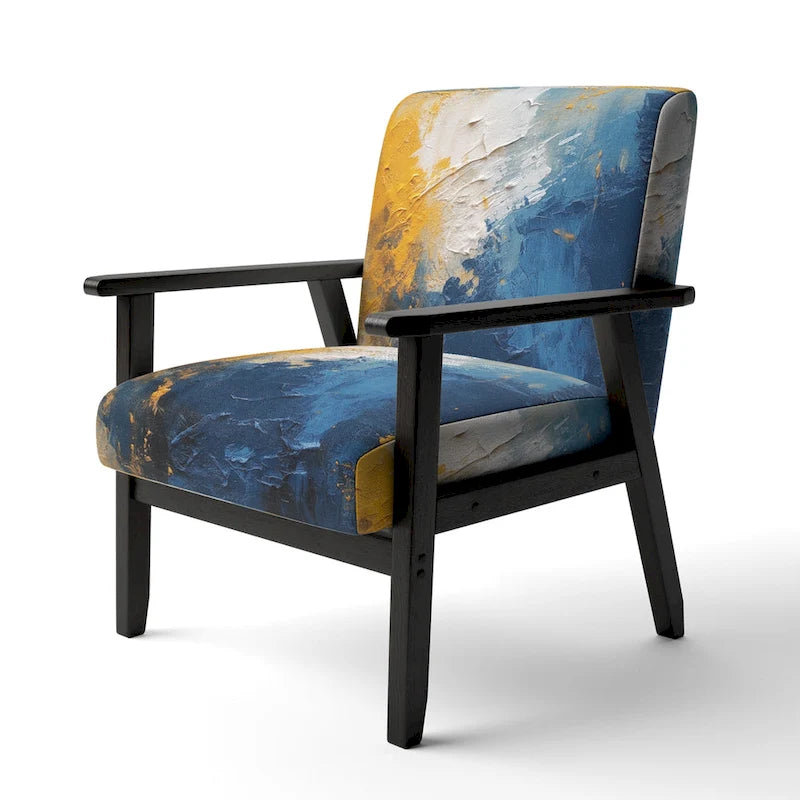 Blue and Yellow Upholstered Abstract Accent Chair and Modern Contemporary Arm Chair