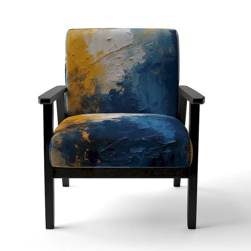 Blue and Yellow Upholstered Abstract Accent Chair and Modern Contemporary Arm Chair