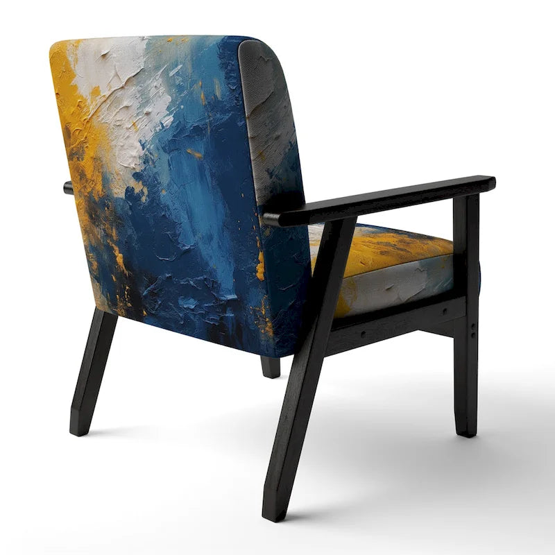 Blue and Yellow Upholstered Abstract Accent Chair and Modern Contemporary Arm Chair