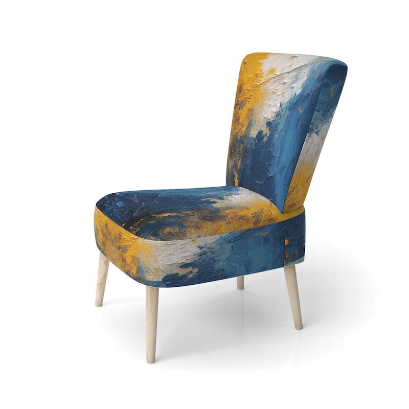 Blue and Yellow Upholstered Abstract Accent Chair and Modern Contemporary Arm Chair