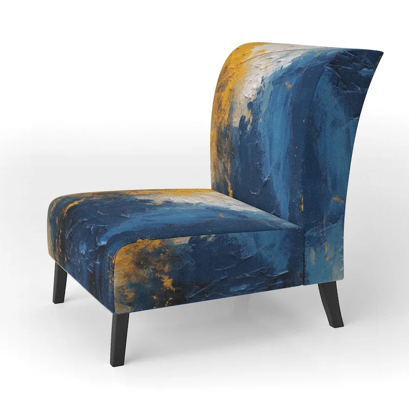 Blue and Yellow Upholstered Abstract Accent Chair and Modern Contemporary Arm Chair