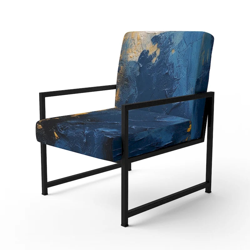 Blue and Yellow Upholstered Abstract Accent Chair and Modern Contemporary Arm Chair