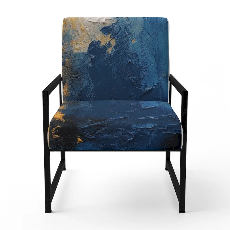 Blue and Yellow Upholstered Abstract Accent Chair and Modern Contemporary Arm Chair