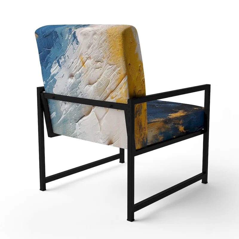 Blue and Yellow Upholstered Abstract Accent Chair and Modern Contemporary Arm Chair