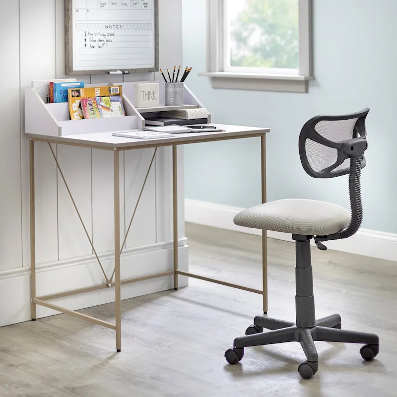 Compact Student Desk with Book Rack, Shelf and Open Compartment