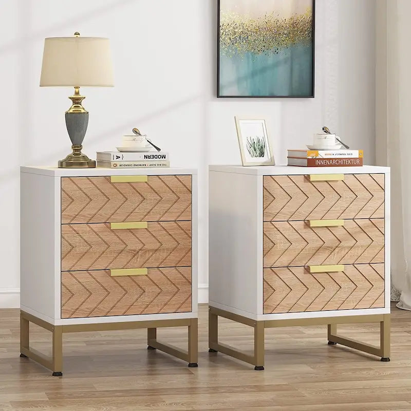 Modern Nightstand with 3 Drawers for Bedroom