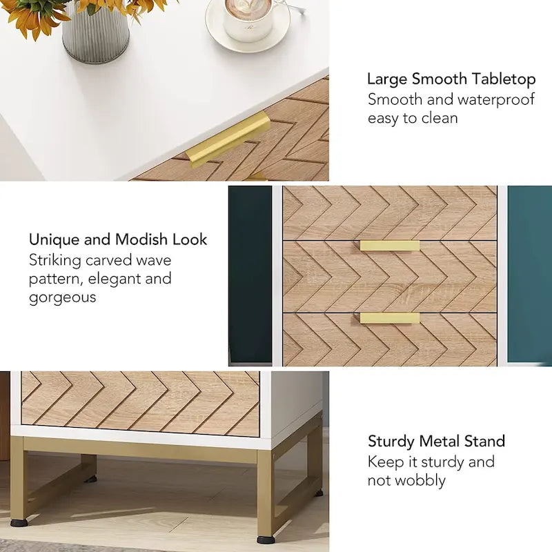 Modern Nightstand with 3 Drawers for Bedroom