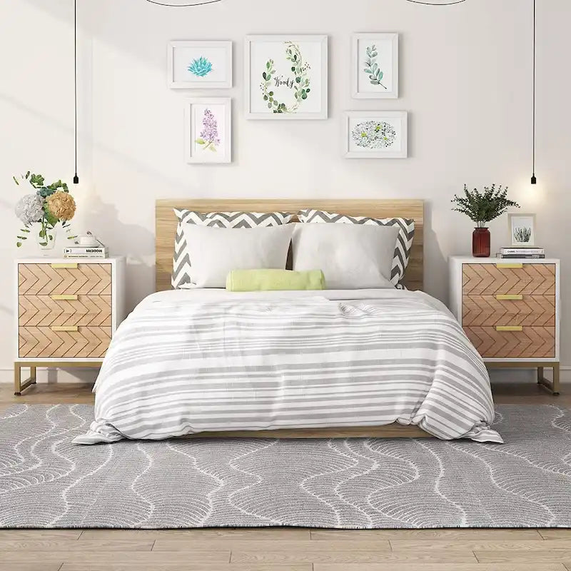 Modern Nightstand with 3 Drawers for Bedroom