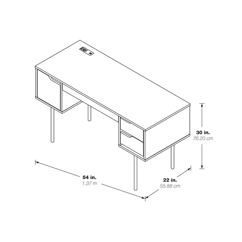 Executive Desk with Drawers, Shelves and Power Port for Home Office
