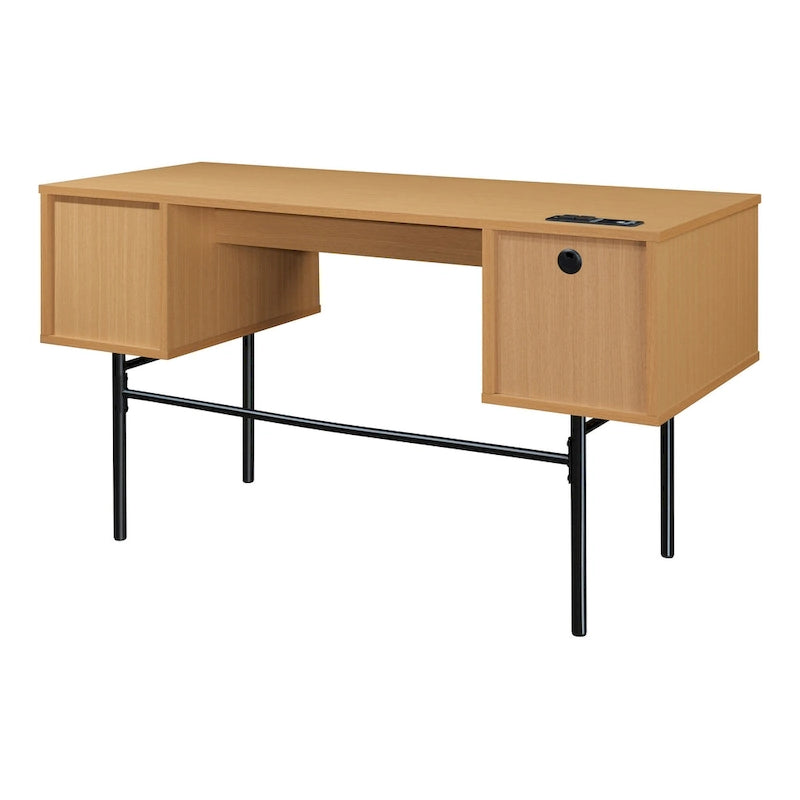 Executive Desk with Drawers, Shelves and Power Port for Home Office