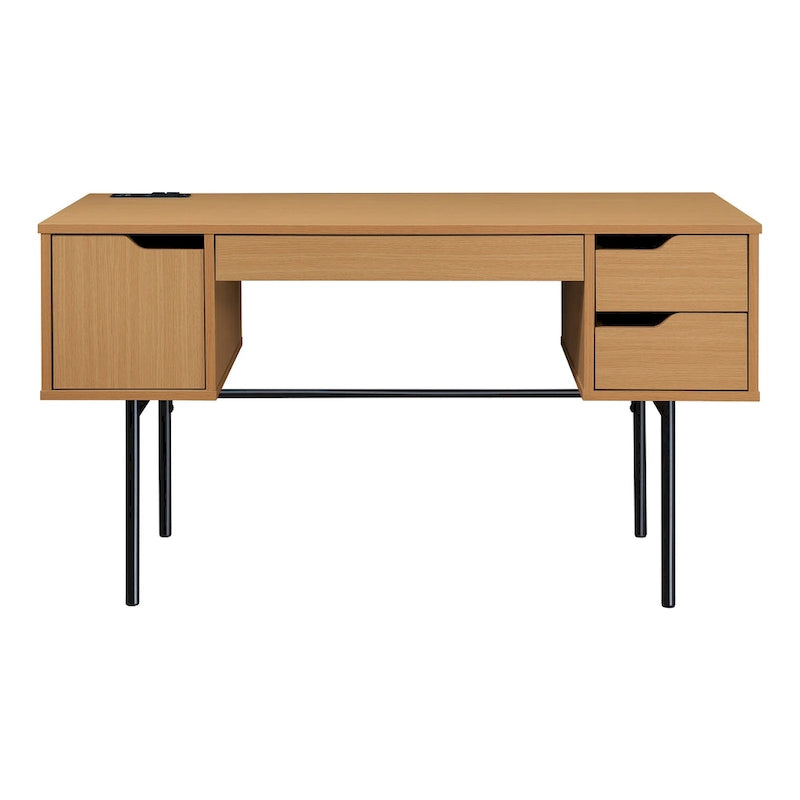 Executive Desk with Drawers, Shelves and Power Port for Home Office