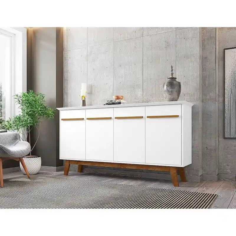 62.99 Sideboard with Solid Wood Legs and 2 Cabinets in Off White and Cinnamon