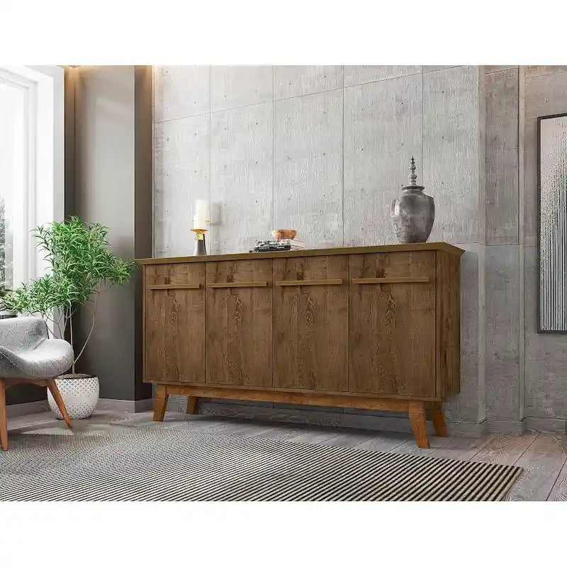 62.99 Sideboard with Solid Wood Legs and 2 Cabinets in Off White and Cinnamon