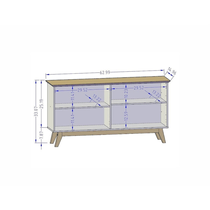 62.99 Sideboard with Solid Wood Legs and 2 Cabinets in Off White and Cinnamon
