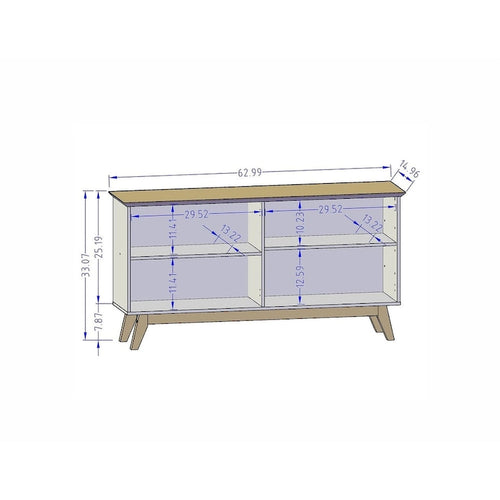 62.99 Sideboard with Solid Wood Legs and 2 Cabinets in Off White and Cinnamon