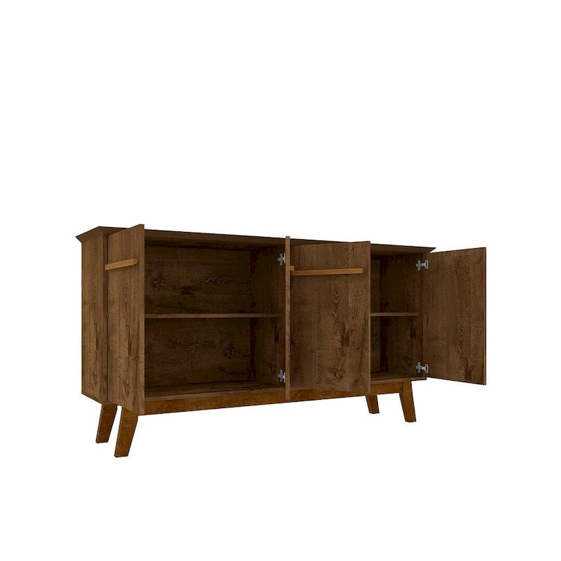 62.99 Sideboard with Solid Wood Legs and 2 Cabinets in Off White and Cinnamon
