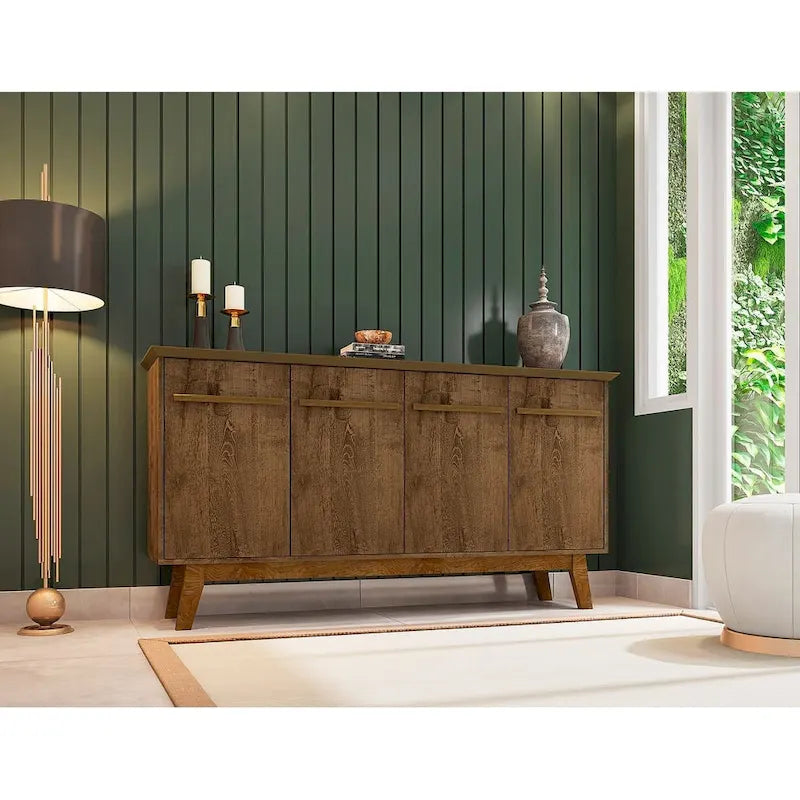 62.99 Sideboard with Solid Wood Legs and 2 Cabinets in Off White and Cinnamon