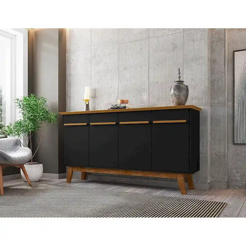62.99 Sideboard with Solid Wood Legs and 2 Cabinets in Off White and Cinnamon