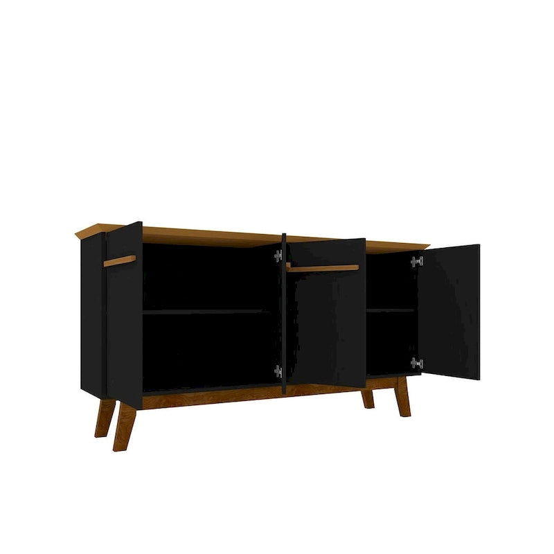 62.99 Sideboard with Solid Wood Legs and 2 Cabinets in Off White and Cinnamon