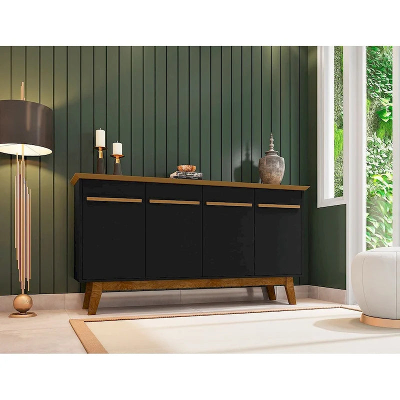 62.99 Sideboard with Solid Wood Legs and 2 Cabinets in Off White and Cinnamon