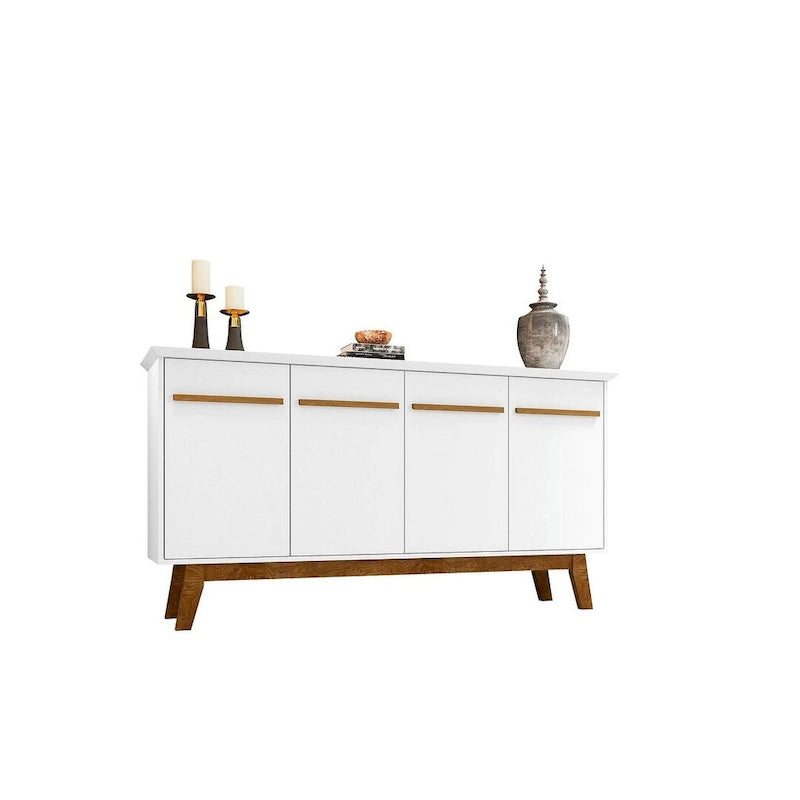62.99 Sideboard with Solid Wood Legs and 2 Cabinets in Off White and Cinnamon