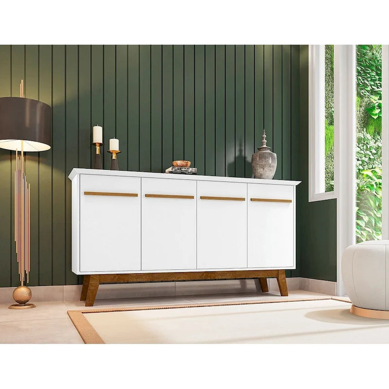 62.99 Sideboard with Solid Wood Legs and 2 Cabinets in Off White and Cinnamon