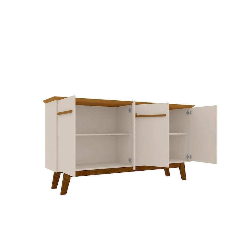 62.99 Sideboard with Solid Wood Legs and 2 Cabinets in Off White and Cinnamon