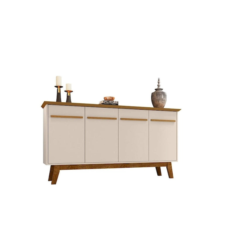 62.99 Sideboard with Solid Wood Legs and 2 Cabinets in Off White and Cinnamon