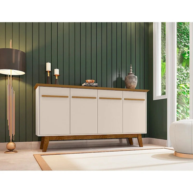 62.99 Sideboard with Solid Wood Legs and 2 Cabinets in Off White and Cinnamon
