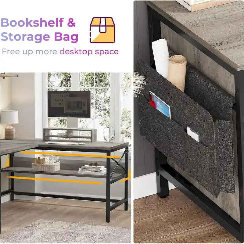 L Shaped Computer Desk Drawer Power Strip Storage Cabinet Storage Bag