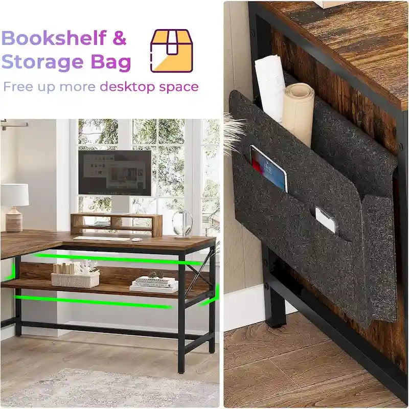 L Shaped Computer Desk Drawer Power Strip Storage Cabinet Storage Bag