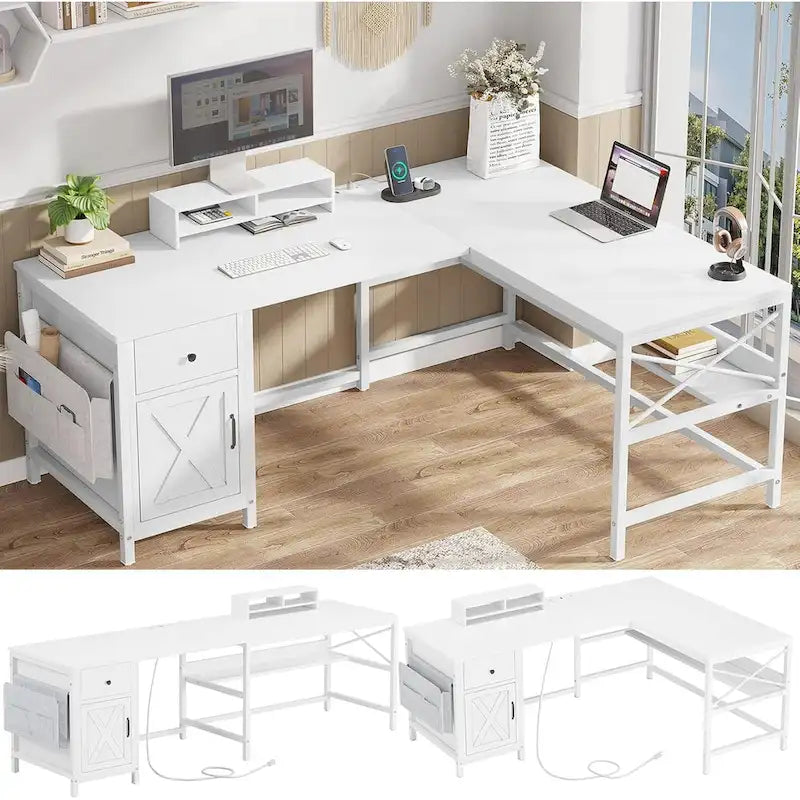 L Shaped Computer Desk Drawer Power Strip Storage Cabinet Storage Bag