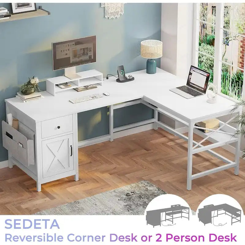 L Shaped Computer Desk Drawer Power Strip Storage Cabinet Storage Bag