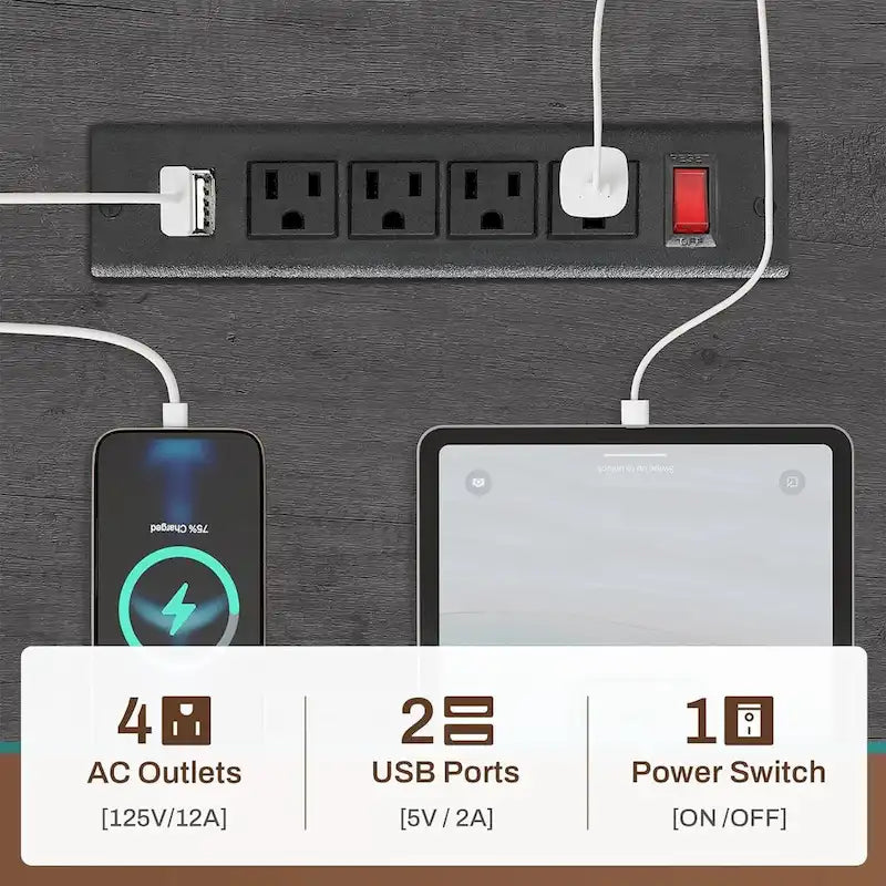 L Shaped Computer Desk Gaming Desk Keyboard Tray Power Outlets & LED