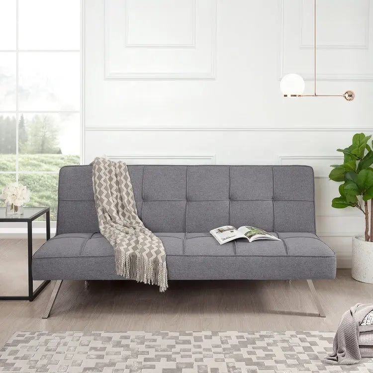 Modern Comfort Futon Sofa Bed, Tufted, Convertible, Linen Fabric, 750 lbs Weight Capacity