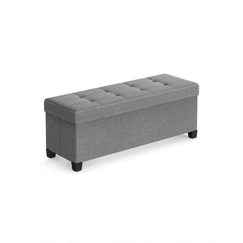 Fabric Upholstered 43 Wide Small Storage Ottoman with Wooden Legs and Tufted Lid