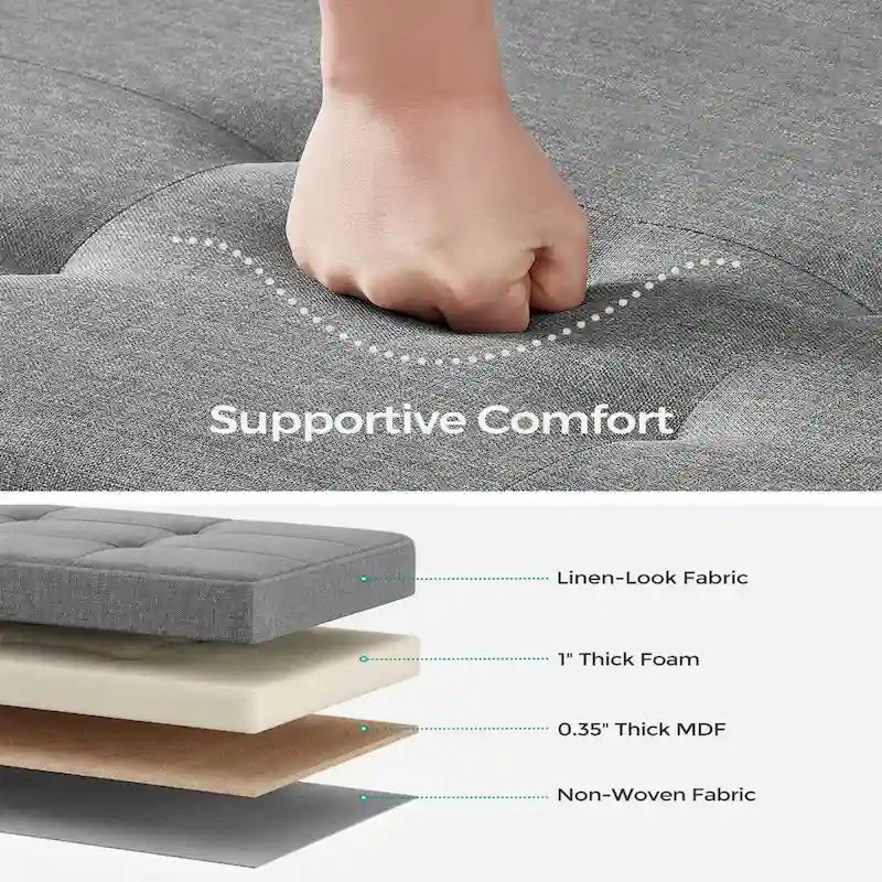 Fabric Upholstered 43 Wide Small Storage Ottoman with Wooden Legs and Tufted Lid