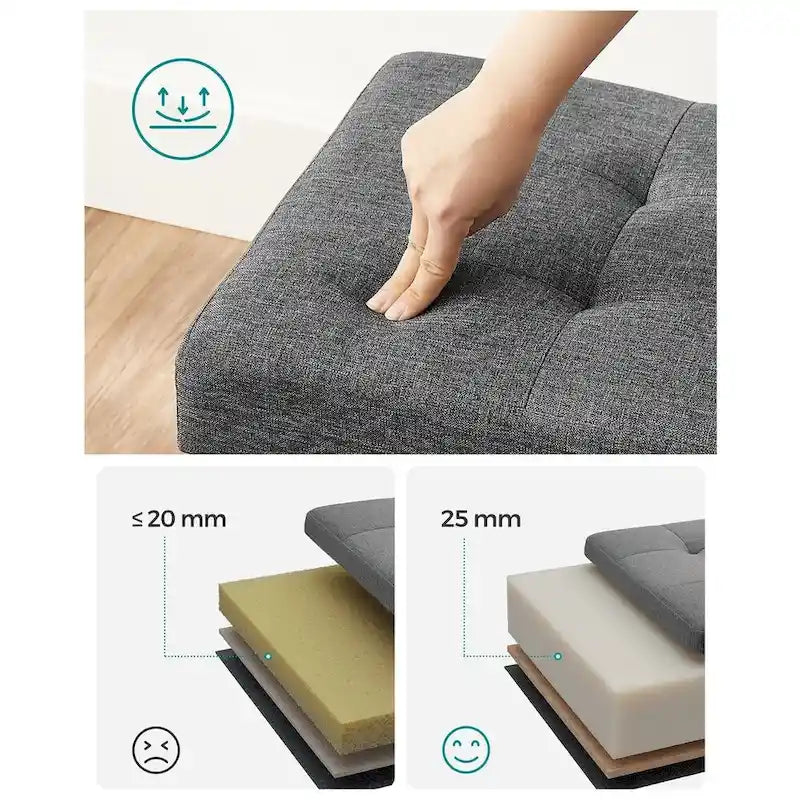 Fabric Upholstered 43 Wide Small Storage Ottoman with Wooden Legs and Tufted Lid