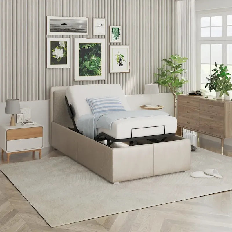 Twin XL/Queen/Split King Size Adjustable Bed Frame, Zero Clearance, Zero Gravity, Mattress Holder