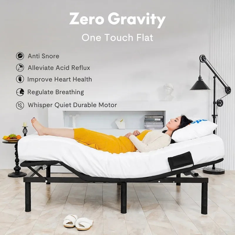 Twin XL/Queen/Split King Size Adjustable Bed Frame, Zero Clearance, Zero Gravity, Mattress Holder