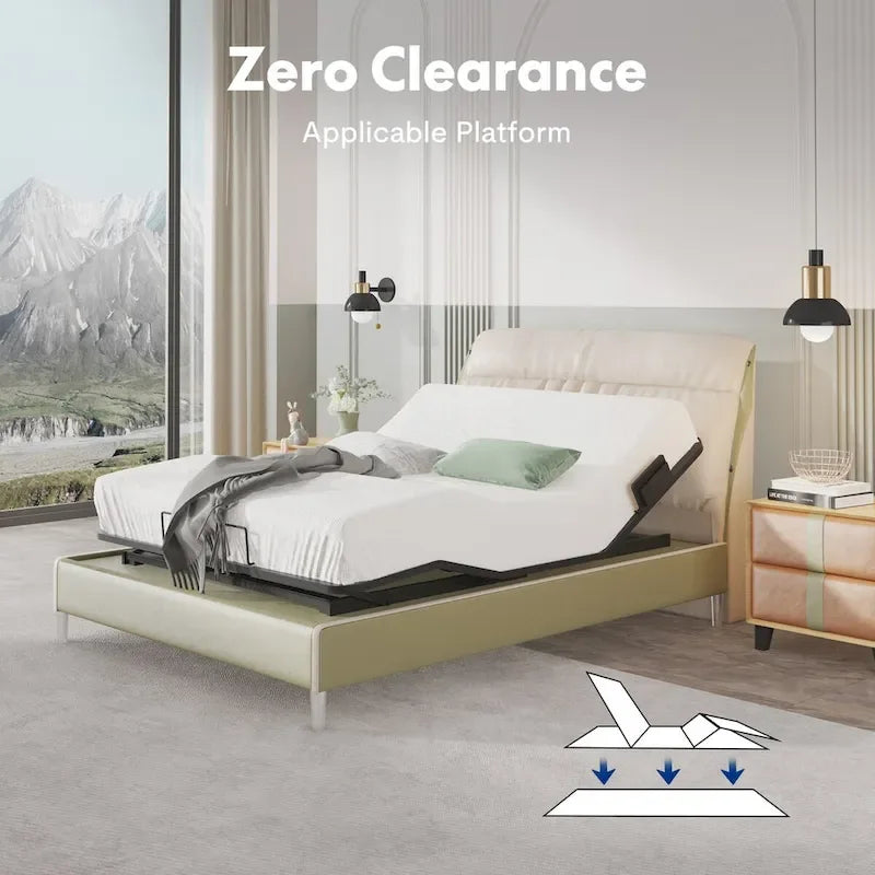 Twin XL/Queen/Split King Size Adjustable Bed Frame, Zero Clearance, Zero Gravity, Mattress Holder