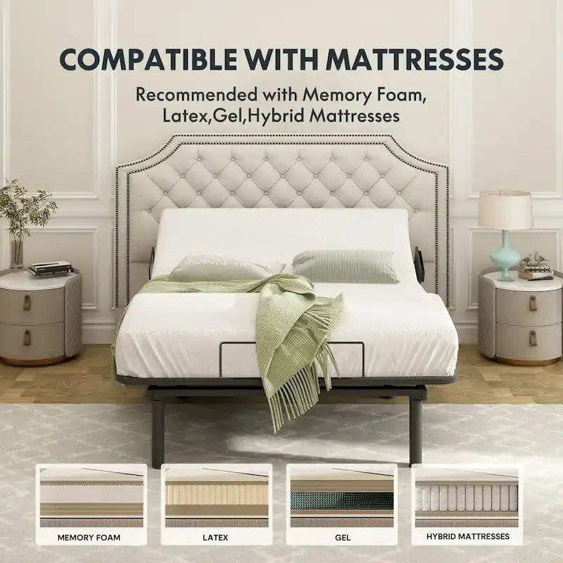 Twin XL/Queen/Split King Size Adjustable Bed Frame, Zero Clearance, Zero Gravity, Mattress Holder