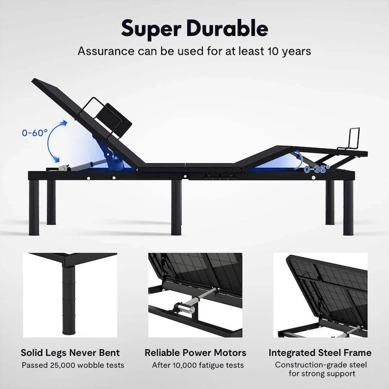 Twin XL/Queen/Split King Size Adjustable Bed Frame, Zero Clearance, Zero Gravity, Mattress Holder