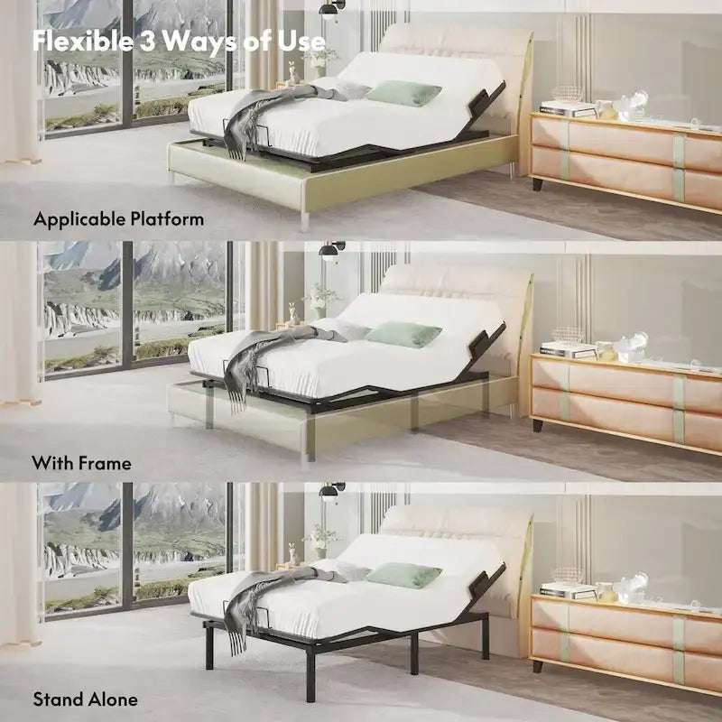 Twin XL/Queen/Split King Size Adjustable Bed Frame, Zero Clearance, Zero Gravity, Mattress Holder