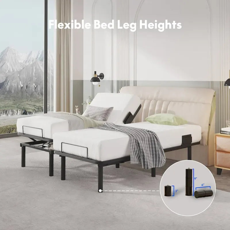 Twin XL/Queen/Split King Size Adjustable Bed Frame, Zero Clearance, Zero Gravity, Mattress Holder