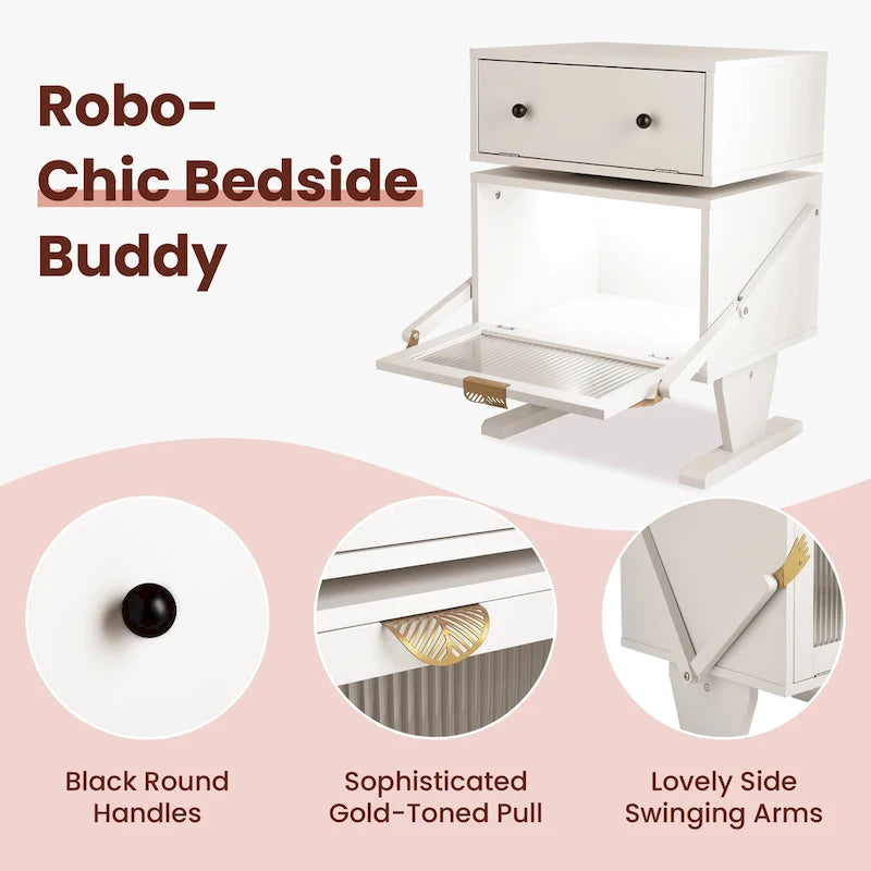 Nightstand with Rotating Drawer and LED Light Strip